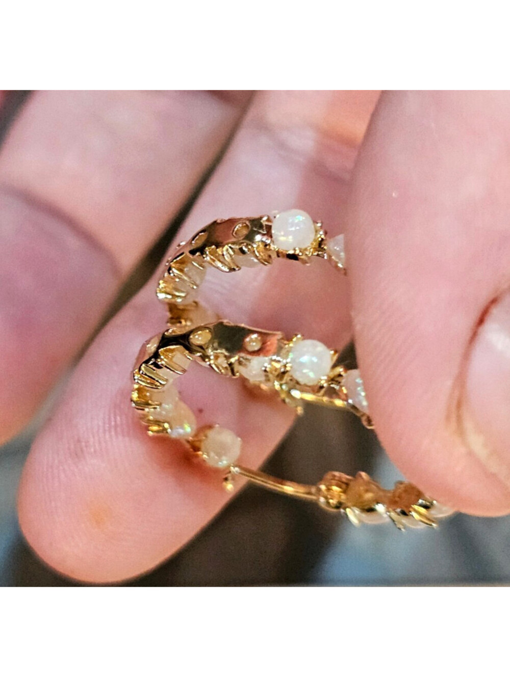 14K Gold-Plated Lab-Created Opal Hoop Earrings – 1 inch Lightweight NWT - Picture 3 of 7